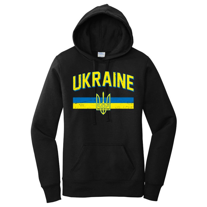 Stand With Ukraine Ukrainian Flag Coat Of Arms Women's Pullover Hoodie