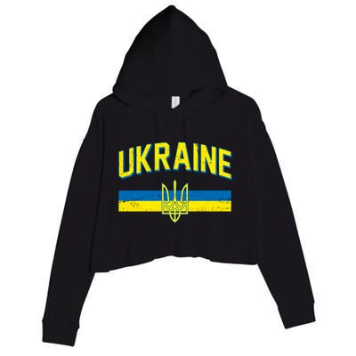 Stand With Ukraine Ukrainian Flag Coat Of Arms Crop Fleece Hoodie