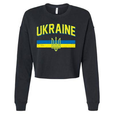 Stand With Ukraine Ukrainian Flag Coat Of Arms Cropped Pullover Crew