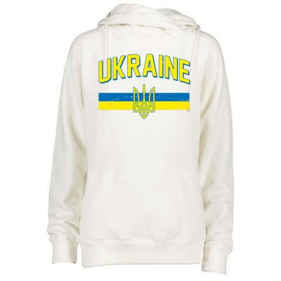 Stand With Ukraine Ukrainian Flag Coat Of Arms Womens Funnel Neck Pullover Hood