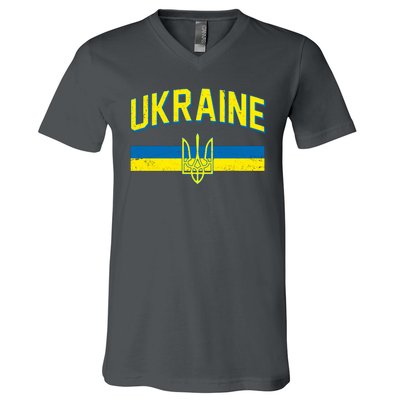 Stand With Ukraine Ukrainian Flag Coat Of Arms V-Neck T-Shirt