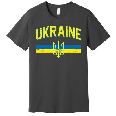 Stand With Ukraine Ukrainian Flag Coat Of Arms Premium T-Shirt