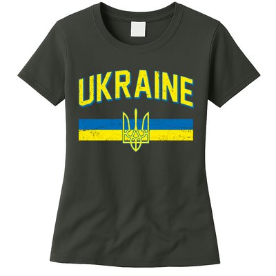 Stand With Ukraine Ukrainian Flag Coat Of Arms Womens T-Shirt