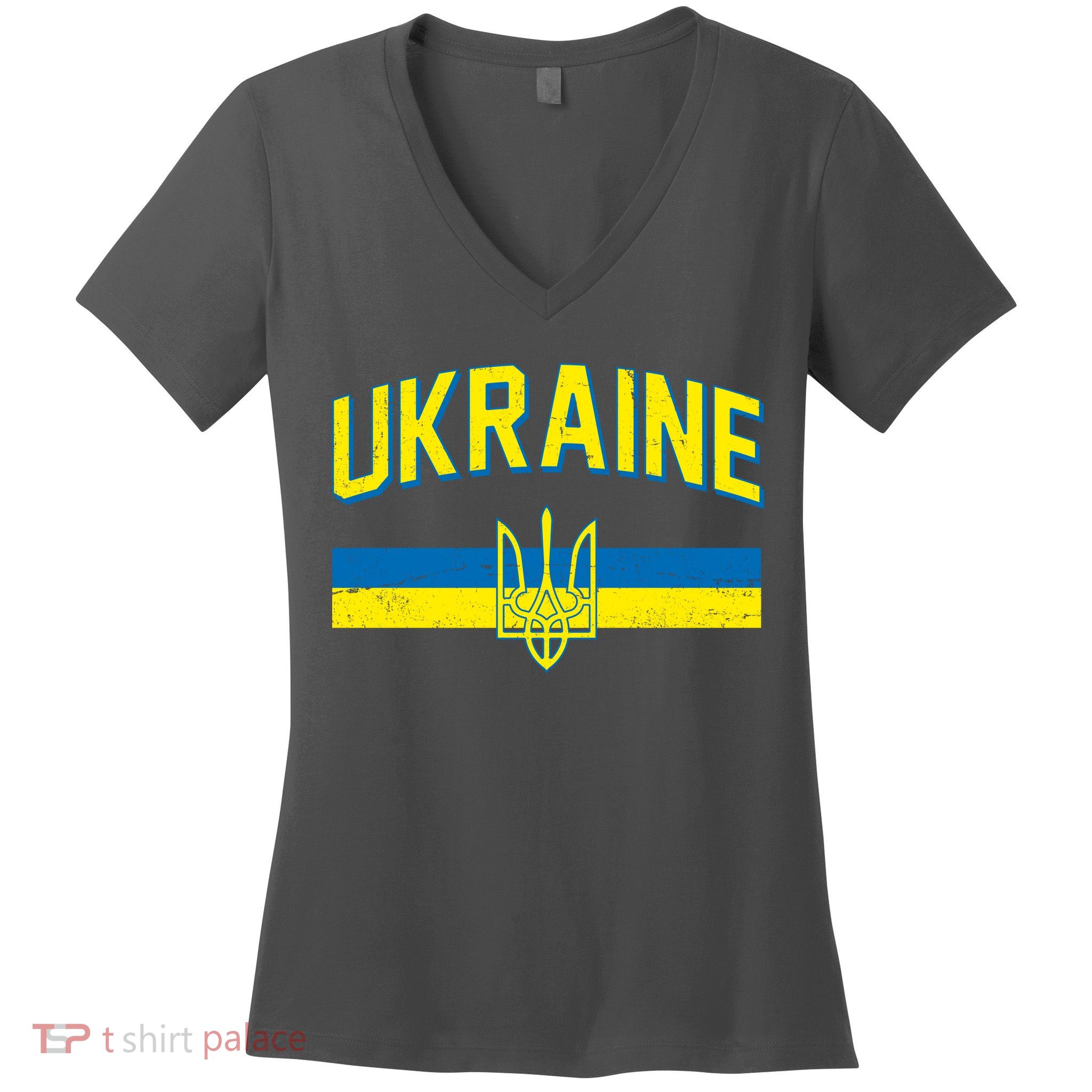 Stand With Ukraine Ukrainian Flag Coat Of Arms Women's V-Neck T-Shirt