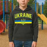Stand With Ukraine Ukrainian Flag Coat Of Arms Kids Hoodie