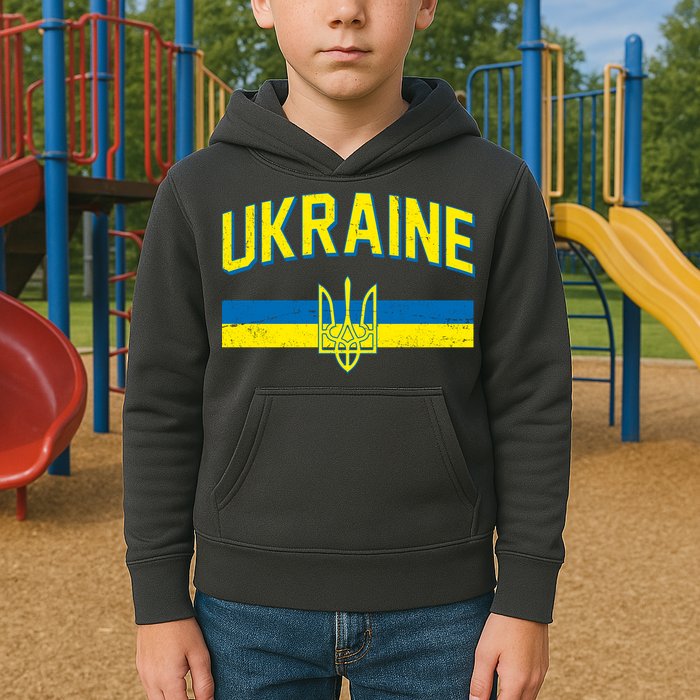 Stand With Ukraine Ukrainian Flag Coat Of Arms Kids Hoodie