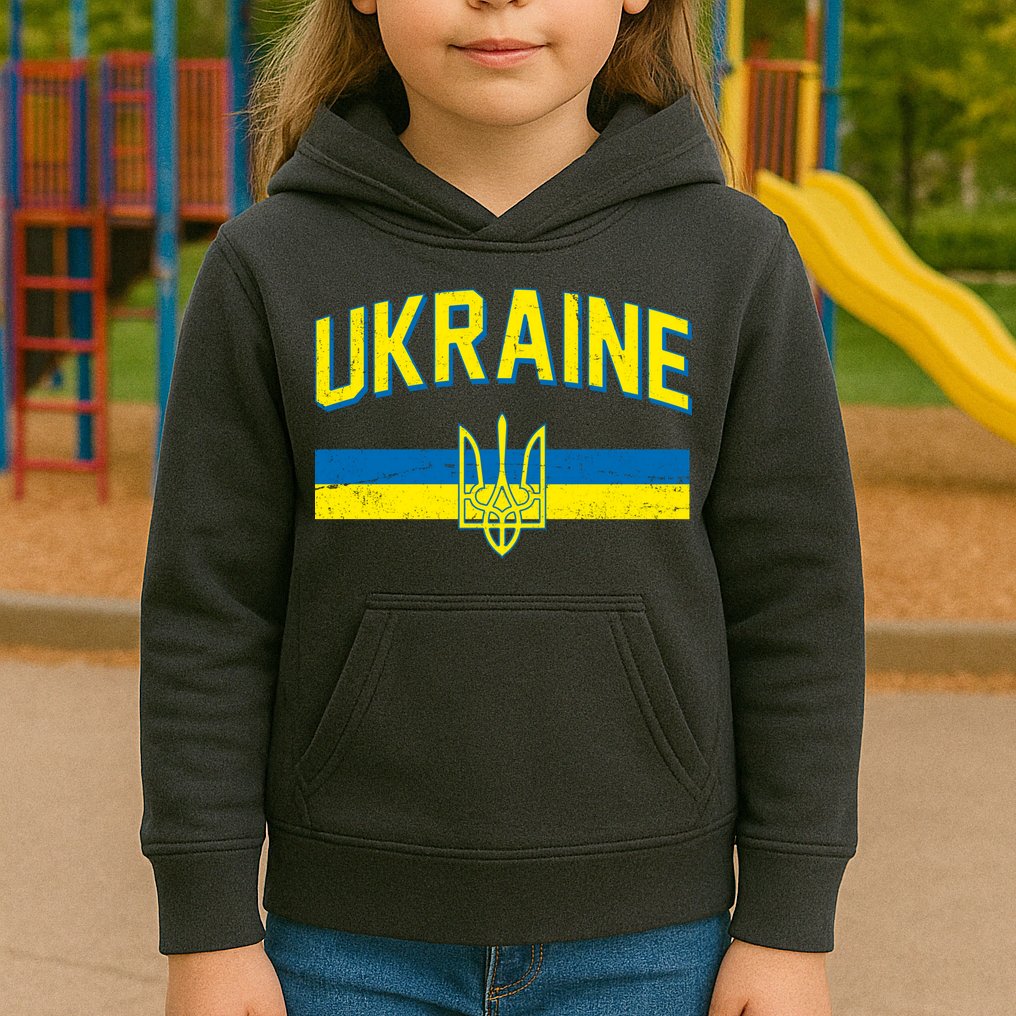 Stand With Ukraine Ukrainian Flag Coat Of Arms Kids Hoodie