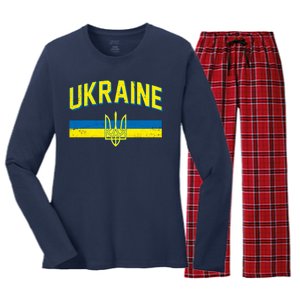 Stand With Ukraine Ukrainian Flag Coat Of Arms Women's Long Sleeve Flannel Pajama Set 