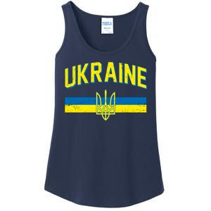 Stand With Ukraine Ukrainian Flag Coat Of Arms Ladies Essential Tank