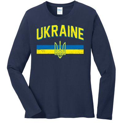 Stand With Ukraine Ukrainian Flag Coat Of Arms Ladies Long Sleeve Shirt