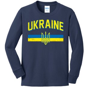 Stand With Ukraine Ukrainian Flag Coat Of Arms Kids Long Sleeve Shirt