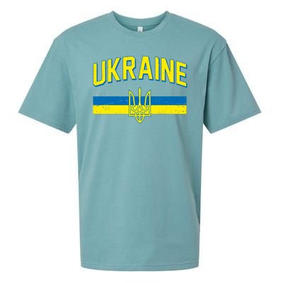 Stand With Ukraine Ukrainian Flag Coat Of Arms Sueded Cloud Jersey T-Shirt