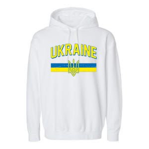 Stand With Ukraine Ukrainian Flag Coat Of Arms Garment-Dyed Fleece Hoodie