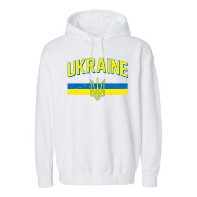 Stand With Ukraine Ukrainian Flag Coat Of Arms Garment-Dyed Fleece Hoodie