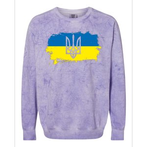 Stand With Ukraine Painted Distressed Ukrainian Flag Symbol Colorblast Crewneck Sweatshirt