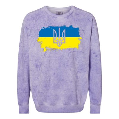 Stand With Ukraine Painted Distressed Ukrainian Flag Symbol Colorblast Crewneck Sweatshirt