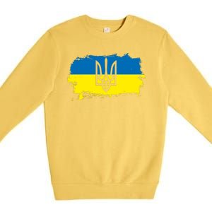 Stand With Ukraine Painted Distressed Ukrainian Flag Symbol Premium Crewneck Sweatshirt