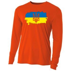 Stand With Ukraine Painted Distressed Ukrainian Flag Symbol Cooling Performance Long Sleeve Crew