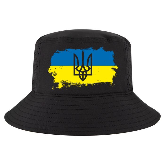 Stand With Ukraine Painted Distressed Ukrainian Flag Symbol Cool Comfort Performance Bucket Hat