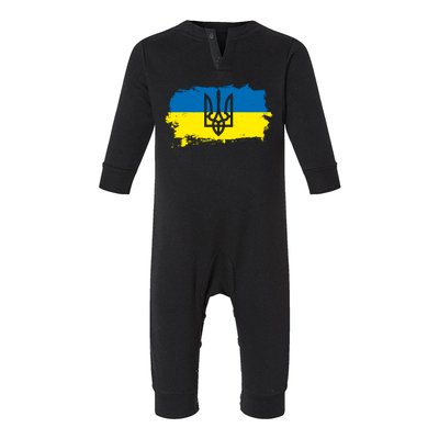 Stand With Ukraine Painted Distressed Ukrainian Flag Symbol Infant Fleece One Piece