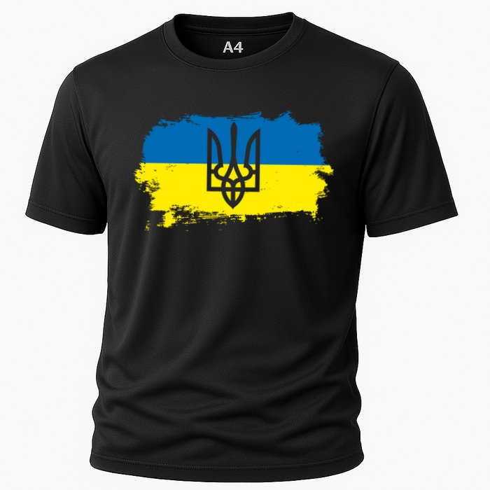 Stand With Ukraine Painted Distressed Ukrainian Flag Symbol Cooling Performance Crew T-Shirt