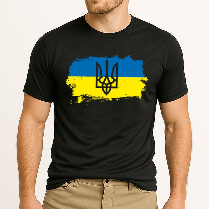 Stand With Ukraine Painted Distressed Ukrainian Flag Symbol Cooling Performance Crew T-Shirt