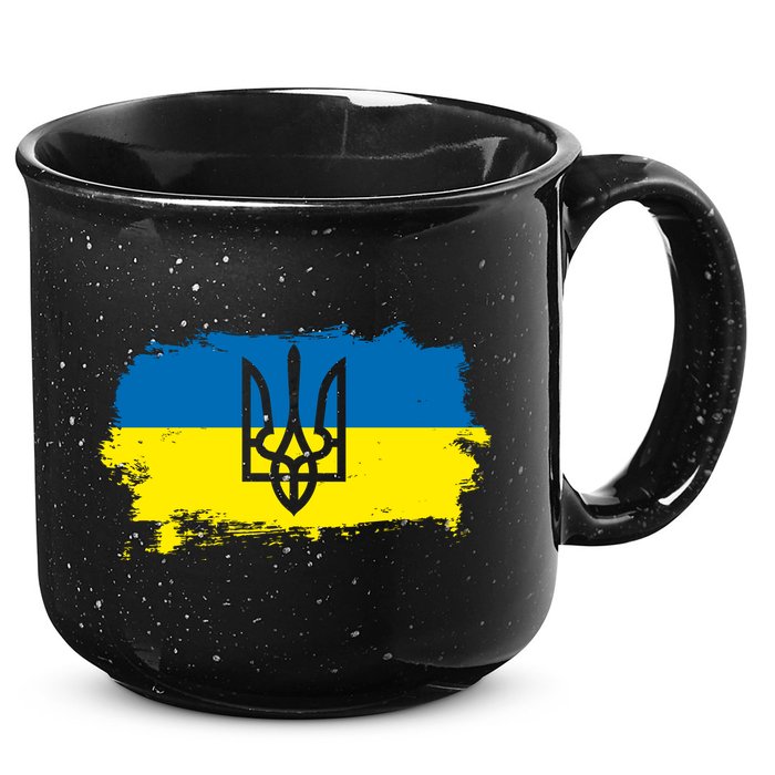 Stand With Ukraine Painted Distressed Ukrainian Flag Symbol 15oz Campfire Ceramic Mug