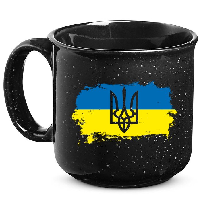 Stand With Ukraine Painted Distressed Ukrainian Flag Symbol 15oz Campfire Ceramic Mug