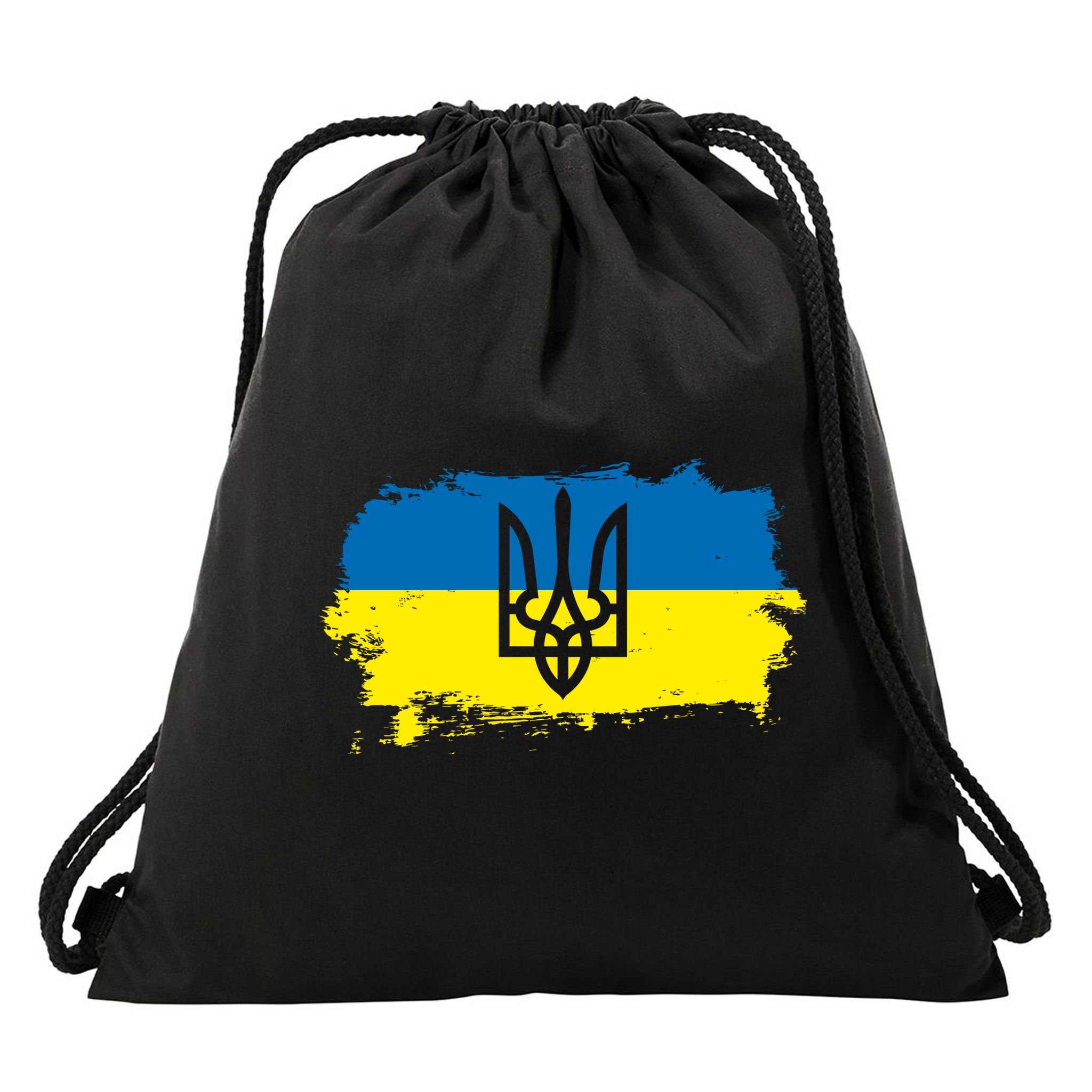 Stand With Ukraine Painted Distressed Ukrainian Flag Symbol Drawstring Bag
