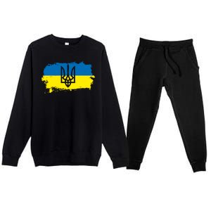 Stand With Ukraine Painted Distressed Ukrainian Flag Symbol Premium Crewneck Sweatsuit Set