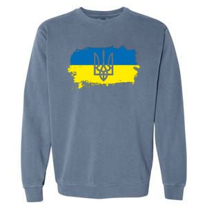 Stand With Ukraine Painted Distressed Ukrainian Flag Symbol Garment-Dyed Sweatshirt