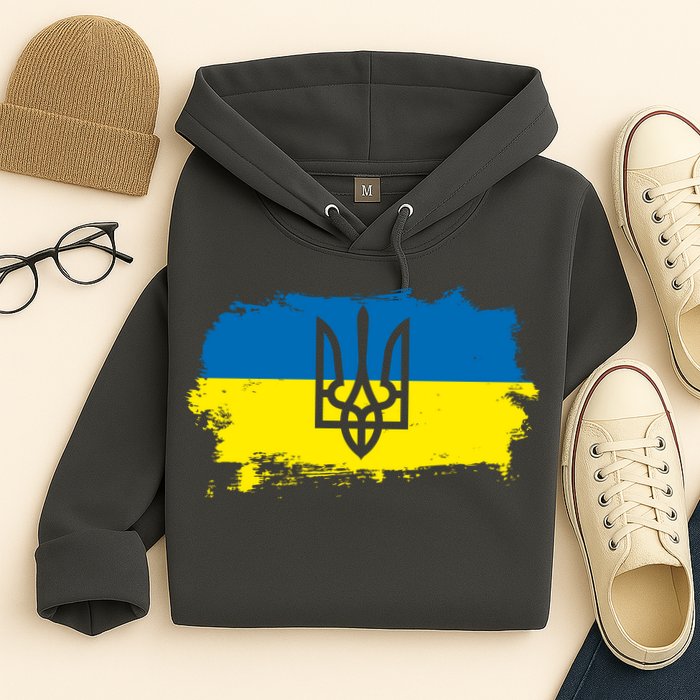 Stand With Ukraine Painted Distressed Ukrainian Flag Symbol Hoodie