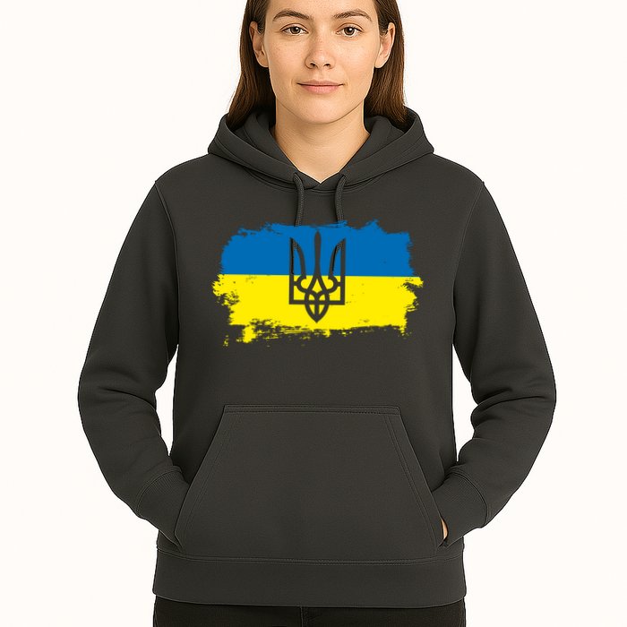 Stand With Ukraine Painted Distressed Ukrainian Flag Symbol Hoodie