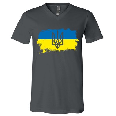 Stand With Ukraine Painted Distressed Ukrainian Flag Symbol V-Neck T-Shirt