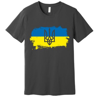 Stand With Ukraine Painted Distressed Ukrainian Flag Symbol Premium T-Shirt