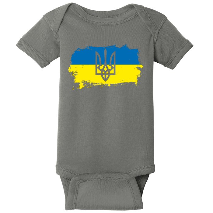 Stand With Ukraine Painted Distressed Ukrainian Flag Symbol Baby Bodysuit