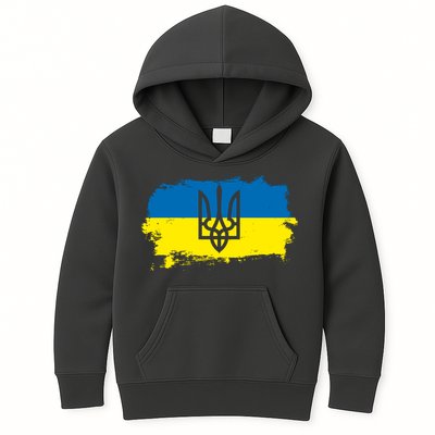 Stand With Ukraine Painted Distressed Ukrainian Flag Symbol Kids Hoodie