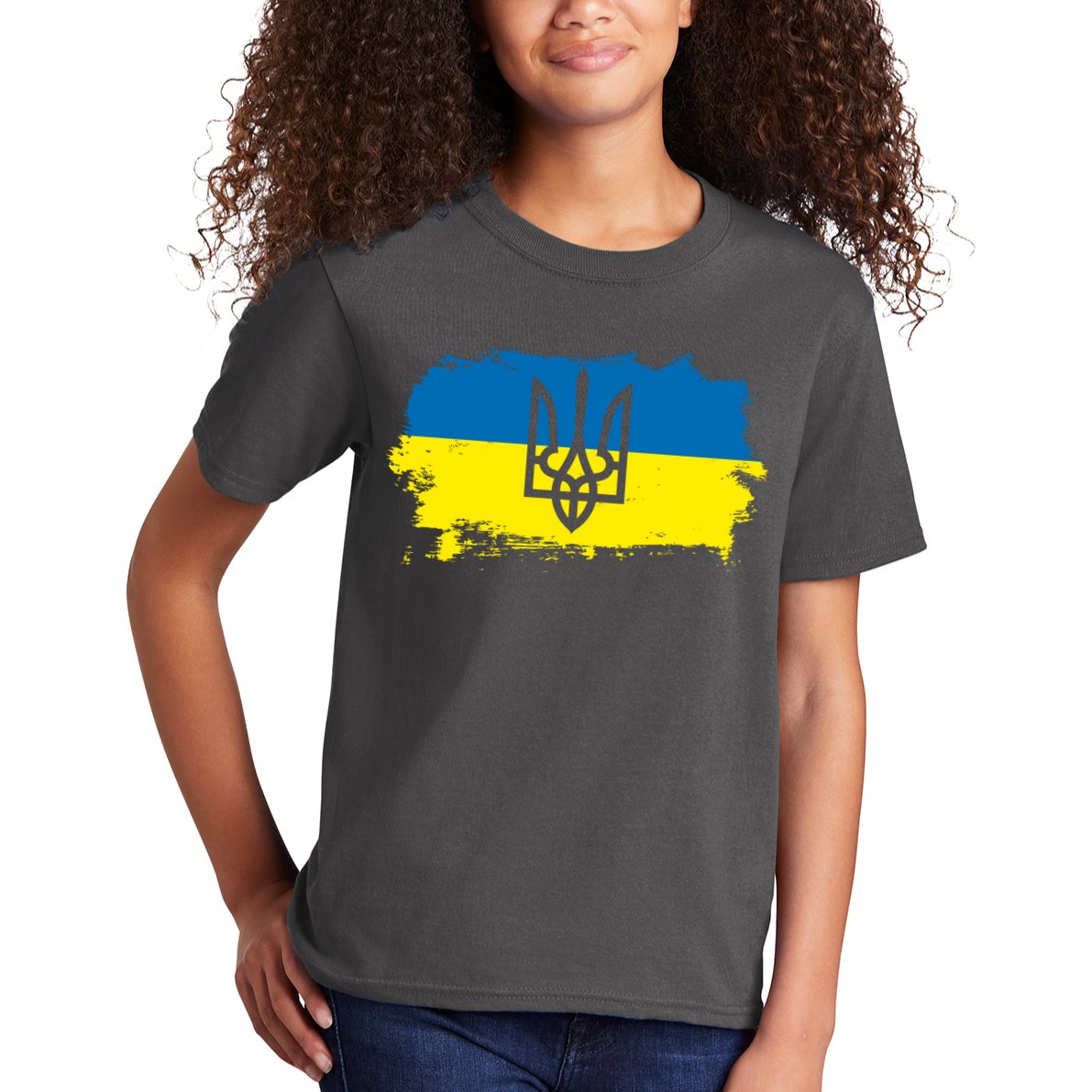 Stand With Ukraine Painted Distressed Ukrainian Flag Symbol Kids T-Shirt