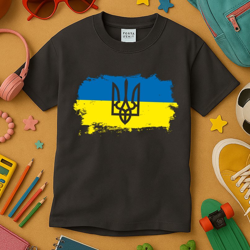 Stand With Ukraine Painted Distressed Ukrainian Flag Symbol Kids T-Shirt