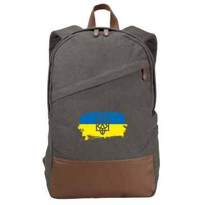 Stand With Ukraine Painted Distressed Ukrainian Flag Symbol Cotton Canvas Backpack