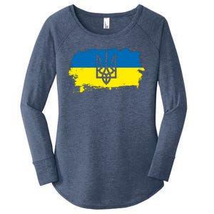 Stand With Ukraine Painted Distressed Ukrainian Flag Symbol Women's Perfect Tri Tunic Long Sleeve Shirt