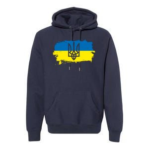 Stand With Ukraine Painted Distressed Ukrainian Flag Symbol Premium Hoodie