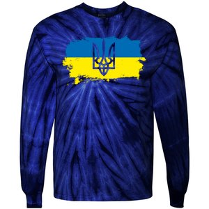 Stand With Ukraine Painted Distressed Ukrainian Flag Symbol Tie-Dye Long Sleeve Shirt