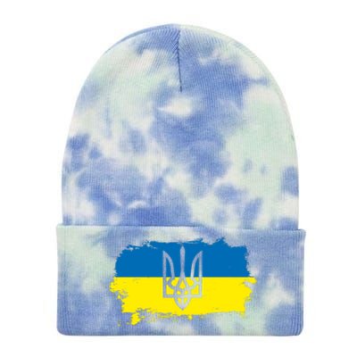 Stand With Ukraine Painted Distressed Ukrainian Flag Symbol Tie Dye 12in Knit Beanie