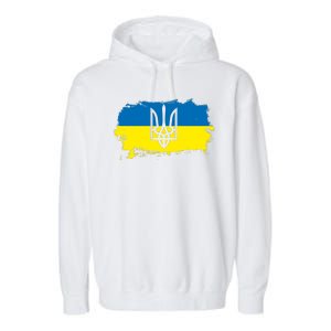 Stand With Ukraine Painted Distressed Ukrainian Flag Symbol Garment-Dyed Fleece Hoodie