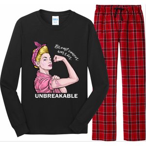 Strong Warrior Unbreakable Breast Cancer Awareness Funny Gift Long Sleeve Pajama Set