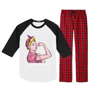 Strong Warrior Unbreakable Breast Cancer Awareness Funny Gift Raglan Sleeve Pajama Set