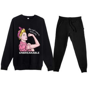 Strong Warrior Unbreakable Breast Cancer Awareness Funny Gift Premium Crewneck Sweatsuit Set