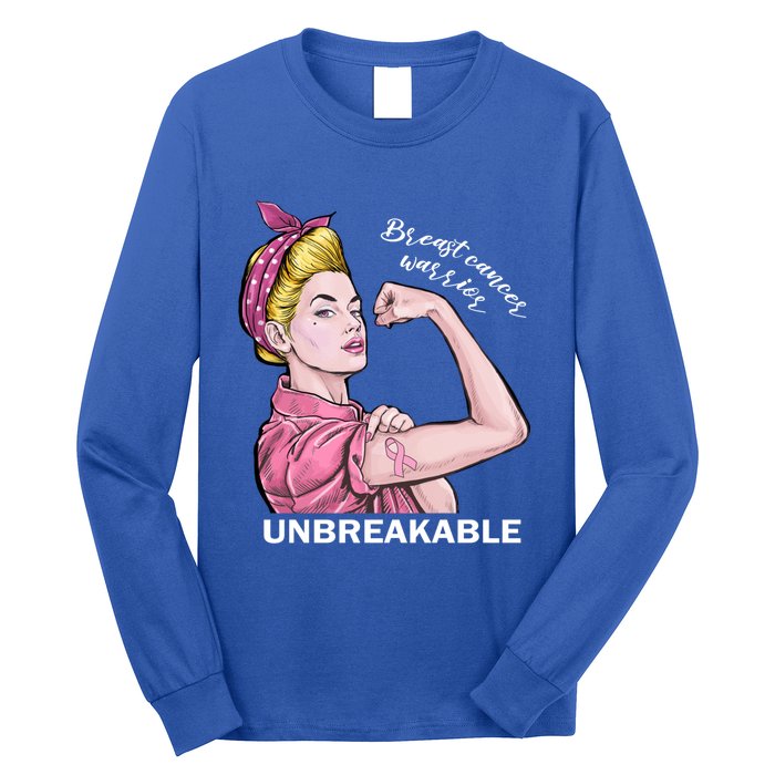 Strong Warrior Unbreakable Breast Cancer Awareness Funny Gift Long Sleeve Shirt