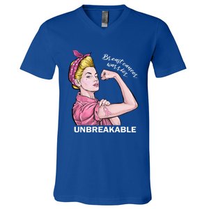 Strong Warrior Unbreakable Breast Cancer Awareness Funny Gift V-Neck T-Shirt